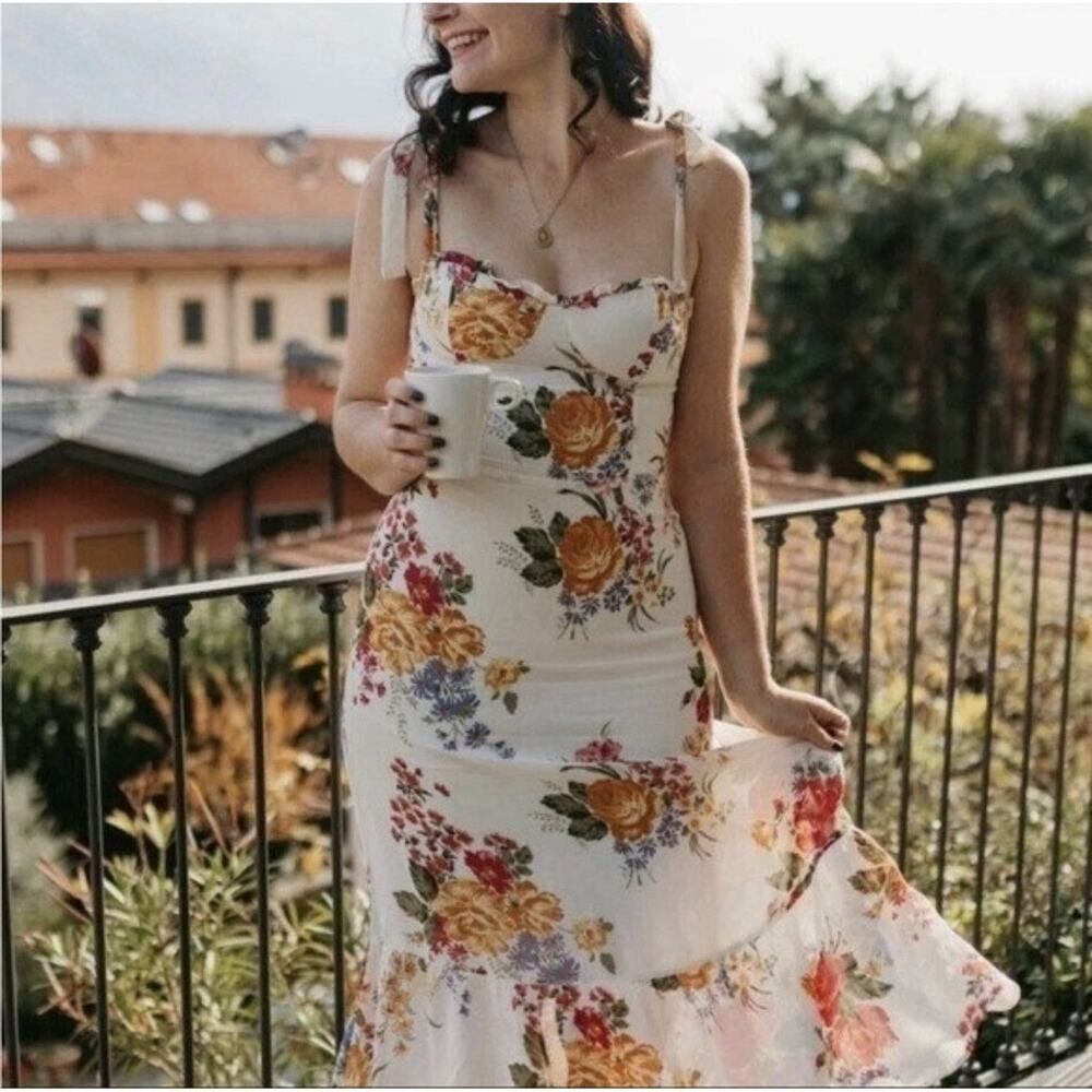 NWOT Reformation Nikita Floral Midi Dress Ivory Bouquet Size 6 Viscose